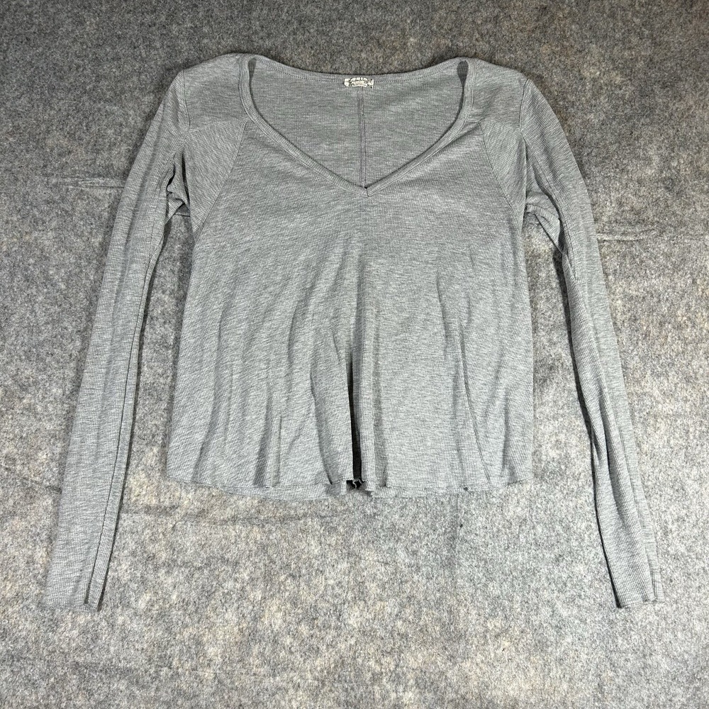 Intimately Free People Top Womens Small Rib Knit V-Neck Light Gray